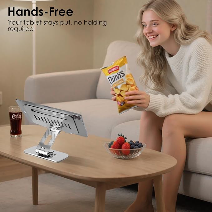 Tablet Stand for Desk, 360° Swivel for iPad Holder, Aluminum Adjustable Tablet