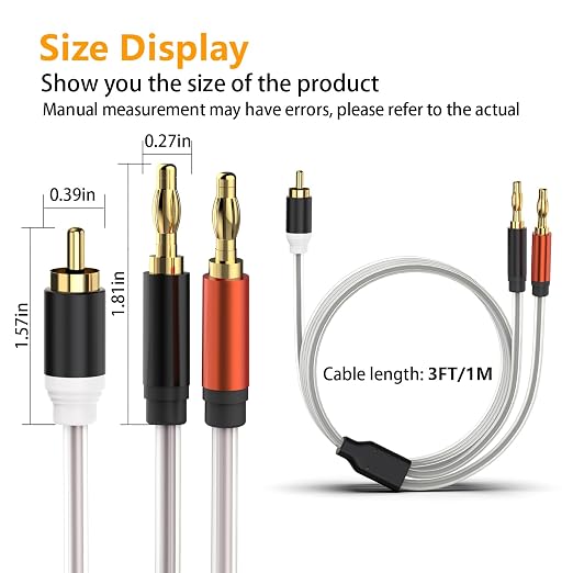 HOSONGIN RCA to Banana Plug Speaker Cable 3.3 Feet -2 Pack