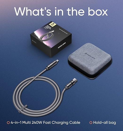 MAGIC JOHN 240W 4 in 1 Charging Cable, 6.6FT USB C to Lightning Cable, Chubby