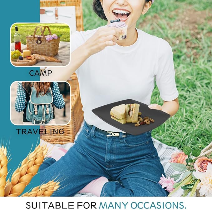 Teivio 16-piece Plastic Wheat Straw Square Dinnerware Set