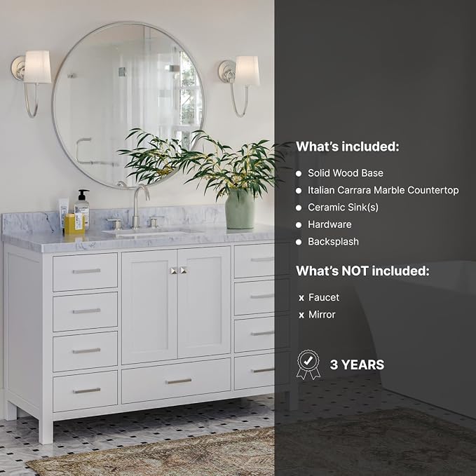 Cambridge 55" White Bathroom Vanity