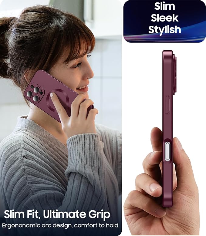 Magnetic for iPhone 16 Pro Case Slim Soft Silicone Bumper Shockproof Metallic