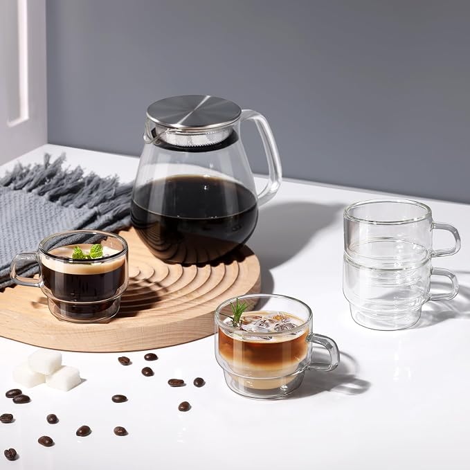 glastal Stackable Glass Cups 4 oz Espresso Glasses Double Walled Espresso Cups