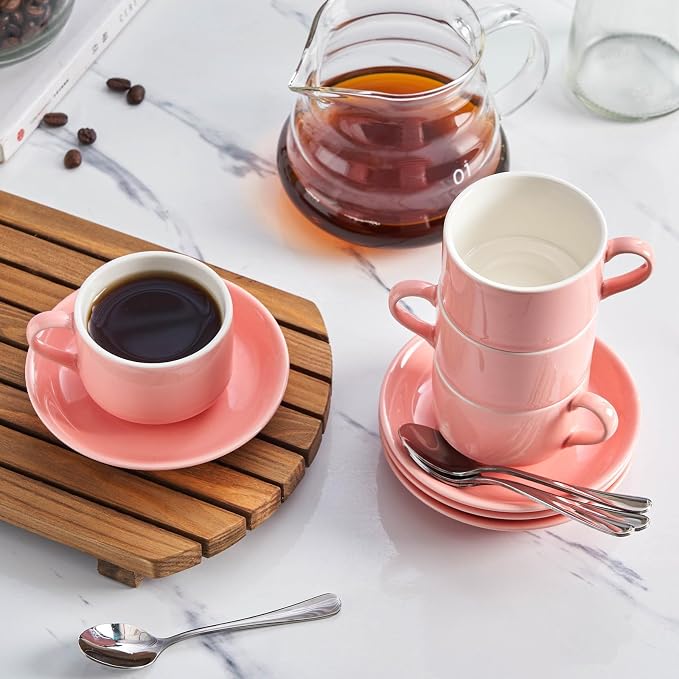 2.5 OZ Stackable Espresso Cups Set of 4, Porcelain Espresso Cups | White Coffee
