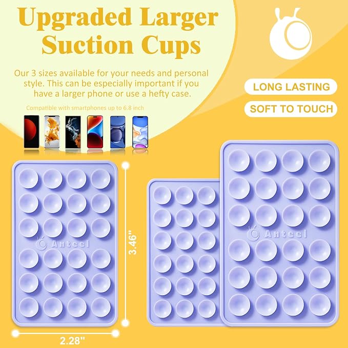 Anteel Medium-Sized Silicone Suction Phone Case Adhesive Mount, Enhanced