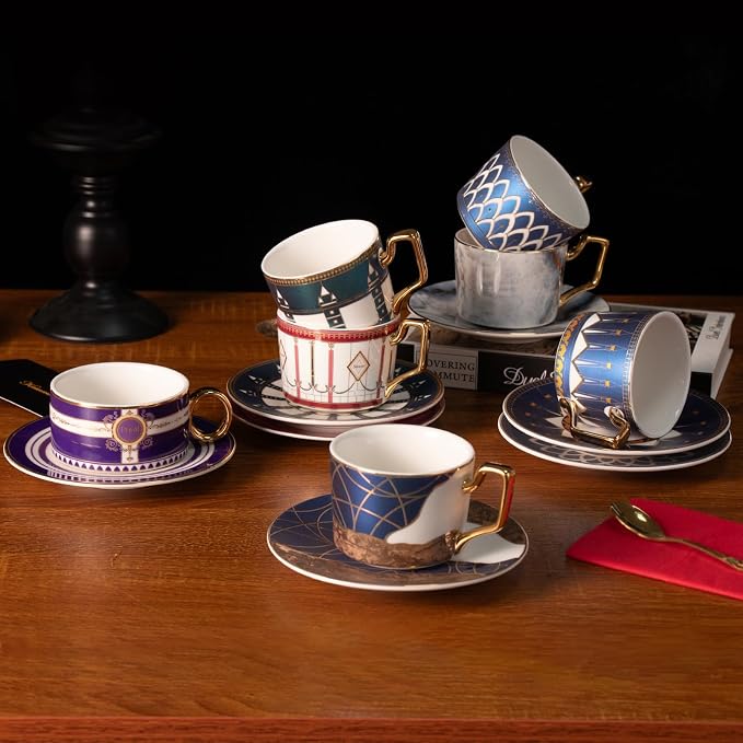KAMMAK Tea Cups and Saucers Set of 2, Fine Bone China Coffee Cups, NX027 |