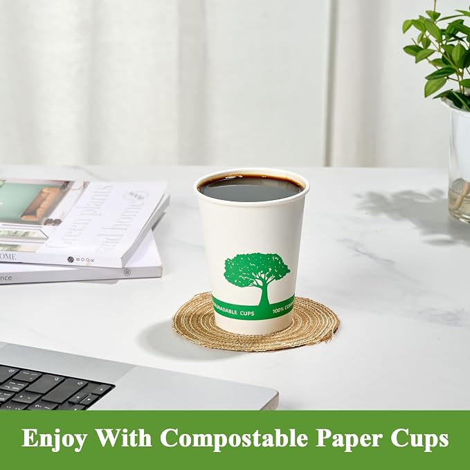 Vplus 270 Pack Compostable Paper Cups, 12 oz Paper Coffee Cups | Biodegradable