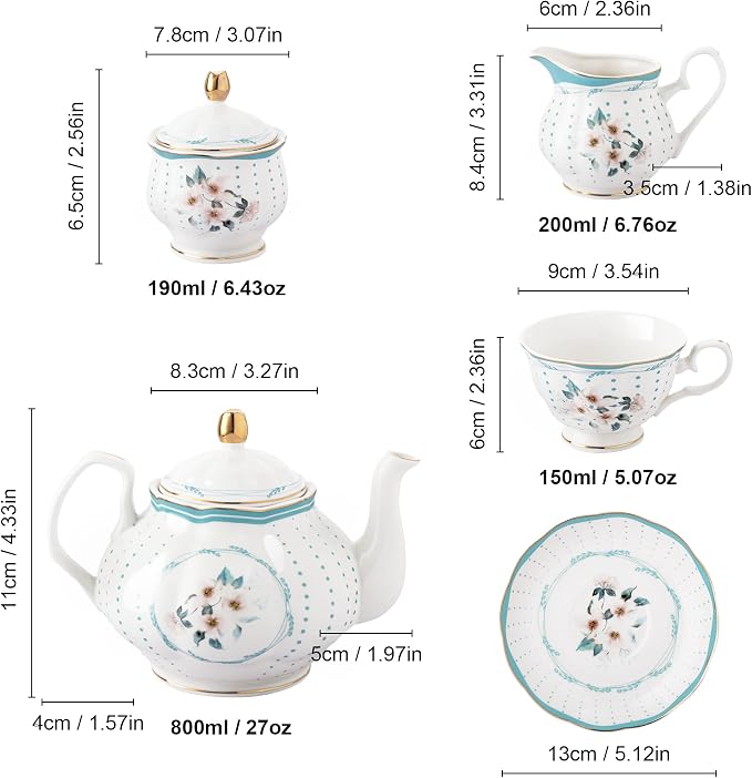 fanquare 21 Pieces Royal Style Porcelain Tea Set