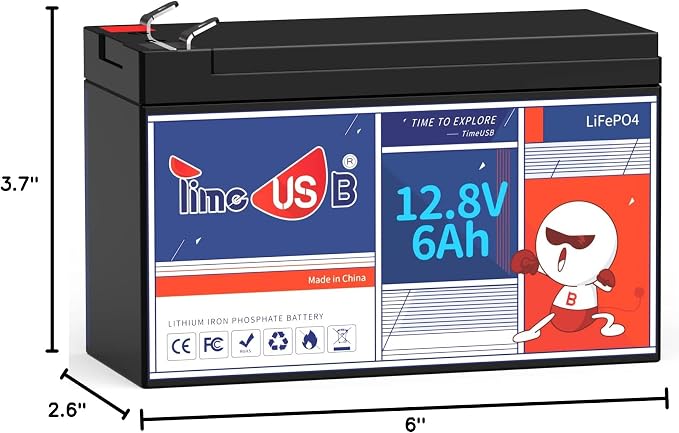 12V 6Ah LiFePO4 Lithium Battery, Deep 2000+ Rechargeable Cycle, Low