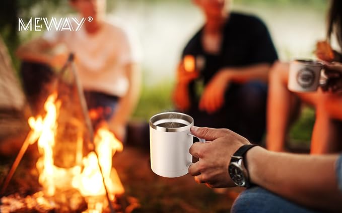MEWAY 12oz Coffee Mug With Handle and Sliding Lid, Stainless Steel Travel