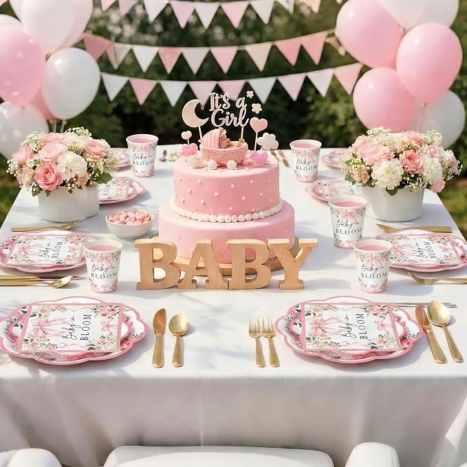 250 Pcs Baby in Bloom Baby Shower Plates Napkins