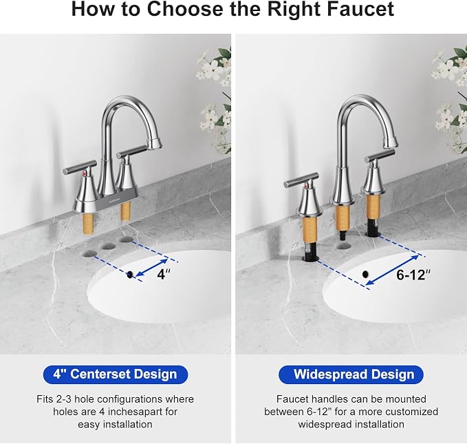 Bathroom Faucets for Sink 3 Hole, Chrome Bathroom Sink Faucet