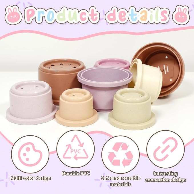 8 Pcs Stacking Cups for Small Animal Toys, Nesting Rabbit Toys of Different