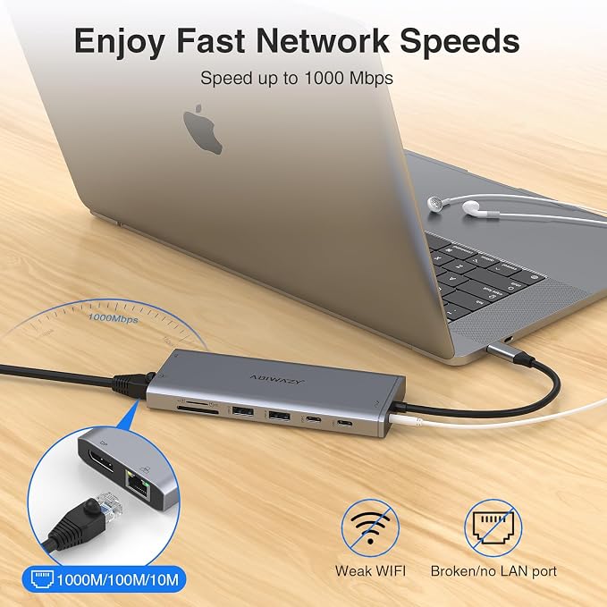 USB C Hub USB-C Docking Station Dual Monitor 14 in 1 Triple Display Multiport
