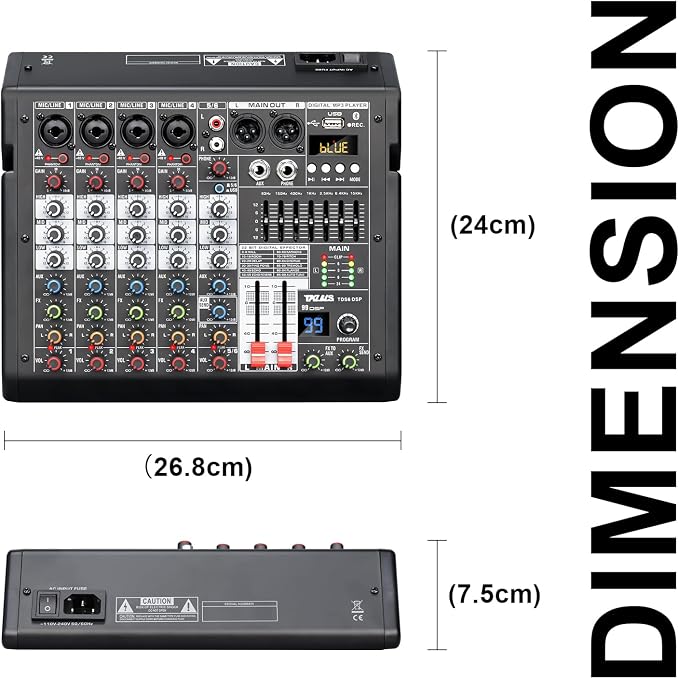 Audio Mixer, 6-Channel Professional DJ Mixer