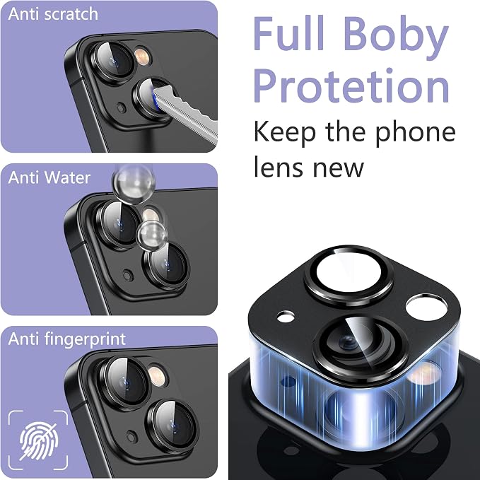 2 Pack Camera Lens Protector for iPhone 14 / iPhone 14 Plus, AR Tempered Glass