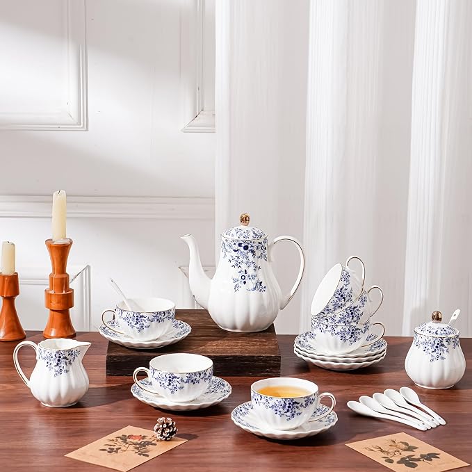 Ceramic Tea Set Vintage Floral, Teapot, Cup and Saucer Set, Sugar Bowl and