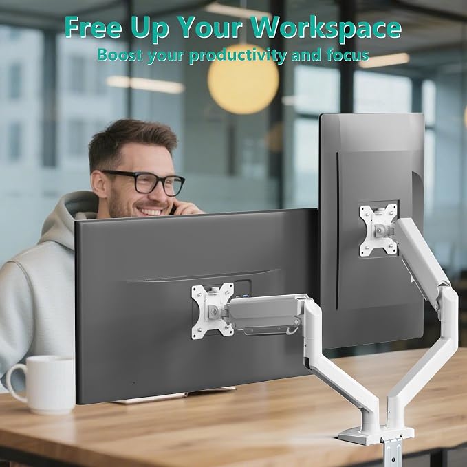 WALI Dual Monitor Stand for 17-32 inch Screens, Dual Monitor Arms for 2