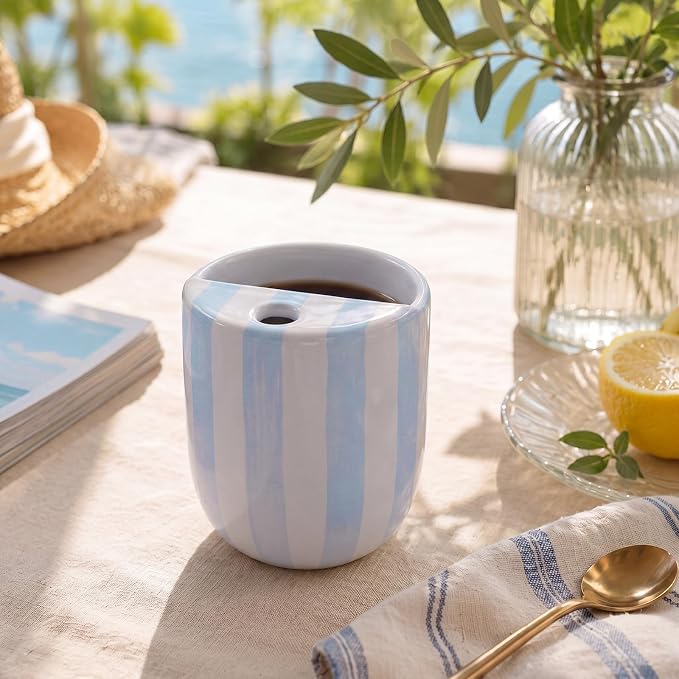 Ceramic Coffee Mug with Sip Hole 10 oz Retro Espresso Cup with Half Lid Hand