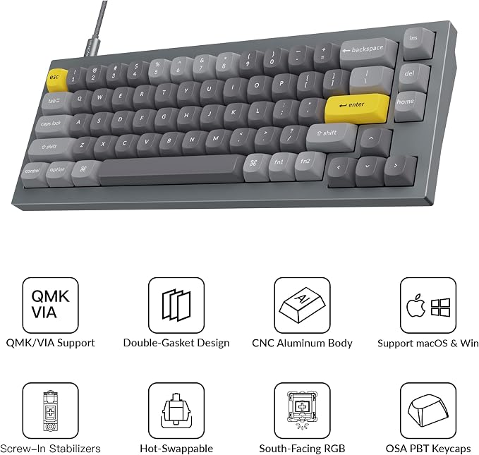 Keychron Q2 Wired Custom Mechanical Keyboard, QMK/VIA Programmable Macro
