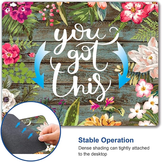Mouse Pad, Floral Inspirational Quote Mousepad, Square Waterproof Pad Non-Slip