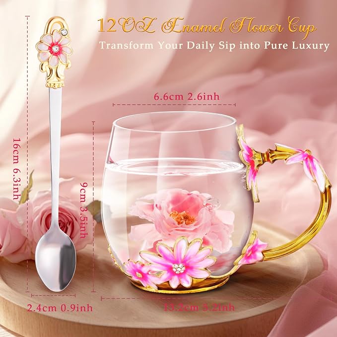 Women Glass Tea Coffee Pretty Cup Set Cute Mug You Are My Sunshine Sunflower