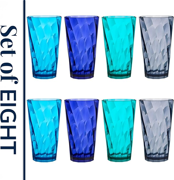 US Acrylic Optix Plastic Reusable Drinking Glasses 20oz Water Cups in Coastal