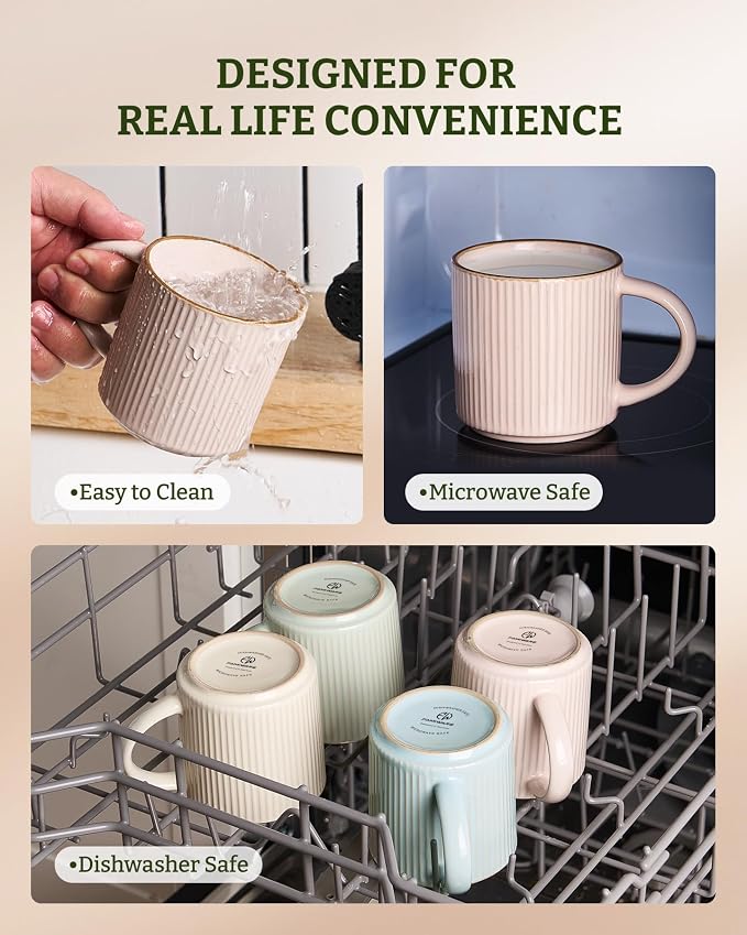 famiware Star Coffee Mug Set for 8, Handcrafted 12 oz Ceramic Stoneware Mugs