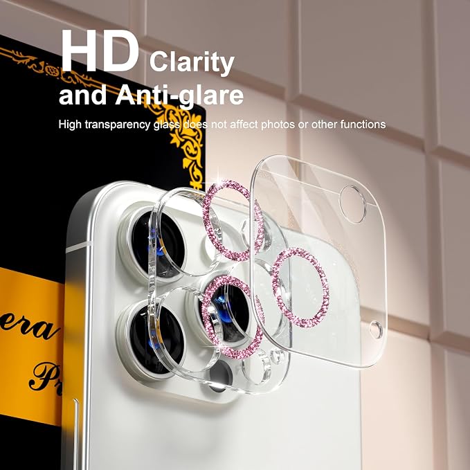 beuxece for 6 Pack iPhone 15 Pro/iPhone 15 Pro Max Camera Lens Protector 9H
