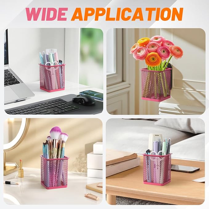 Segarty Pen Cup Holder, 3 Pack Square Dark Pink Pen Holder