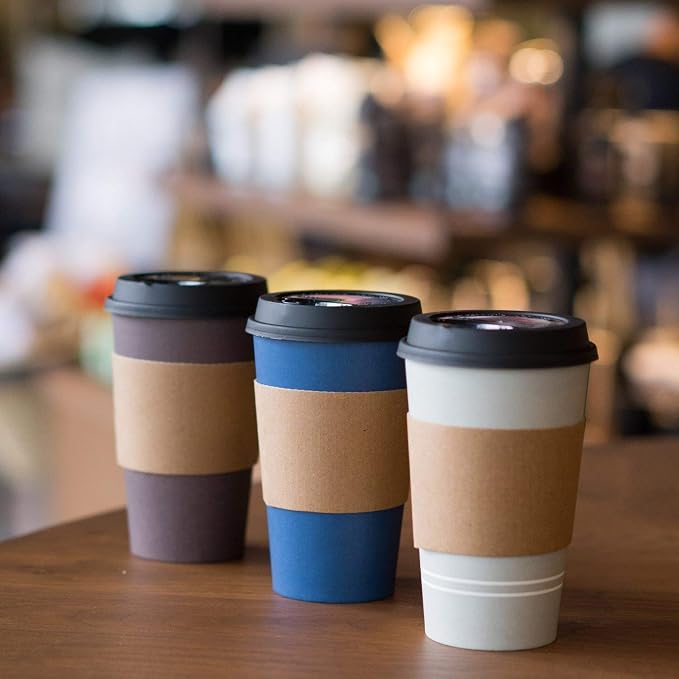 Disposable Coffee Cups With Lids - 16 oz To Go Coffee Cups With Sleeves and