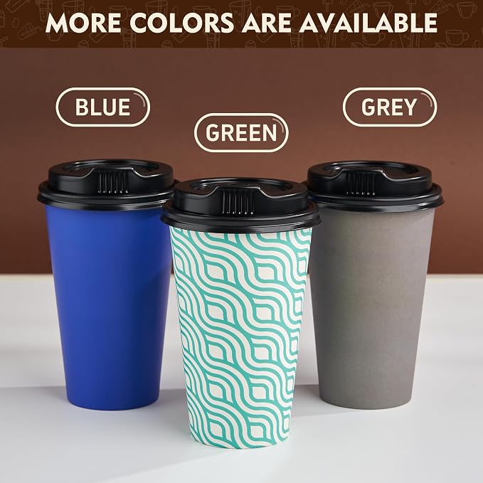 YEEHAW 16 oz Coffee Cups with Lids, 100 Pack | Heat & leak-proof paper