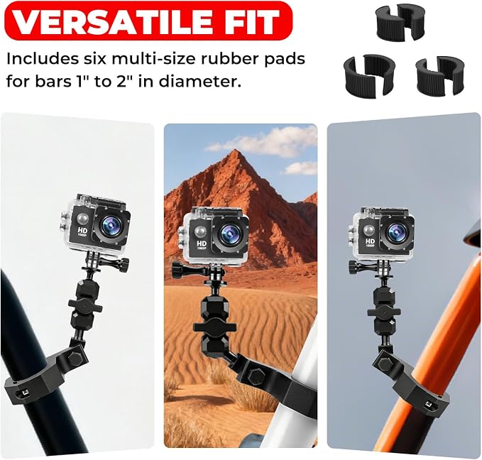 Jerbor Aluminum UTV ATV Camera Mount Holder 360° Compatible