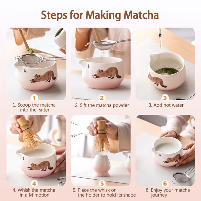 Matcha Set with Cat Pattern, 17 OZ Matcha Bowl, Matcha Kit
