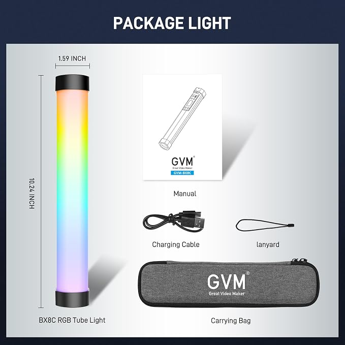 GVM RGB Tube Light with Spotlight, Magnetic Handheld Photography Light