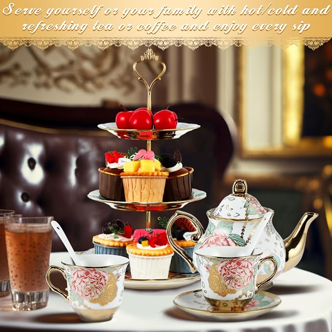 21 Pcs Porcelain Tea Set for Women Tea Party