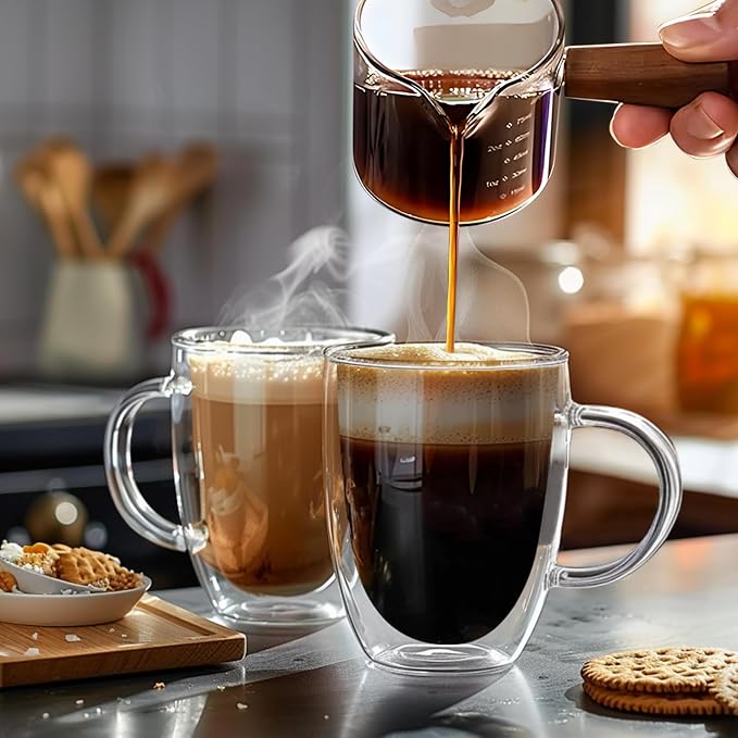 12 Ounces Set of 2 Double Walled Glass Coffee Mugs