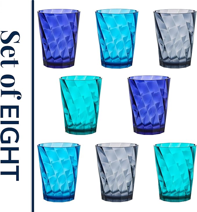 US Acrylic Optix Plastic Reusable Drinking Glasses 14oz Rocks Cups in Coastal