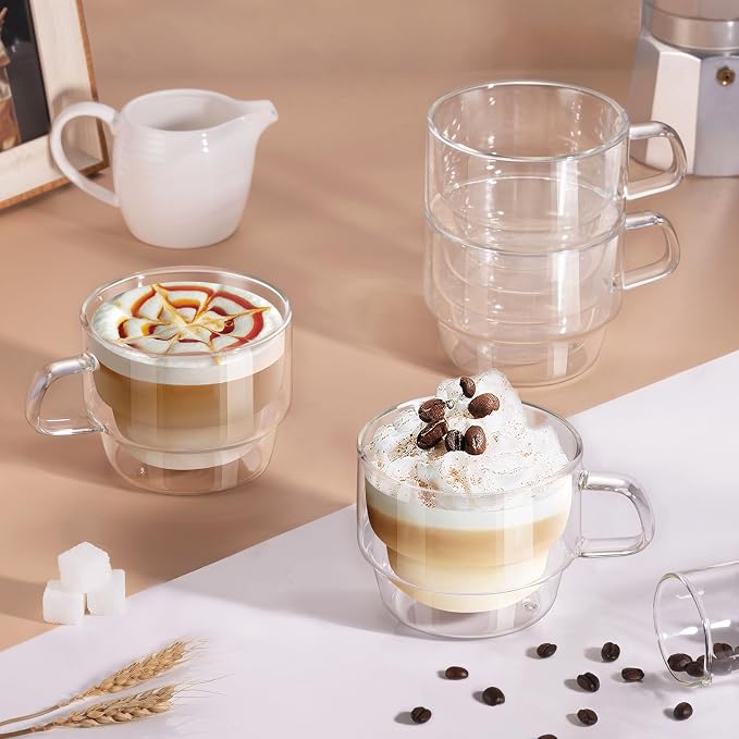 glastal 350 ml Latte Macchiato Glasses, Double-Walled Coffee Glasses, Stackable