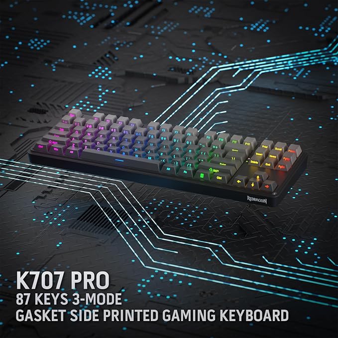 Redragon K707 PRO GB 80% Gasket RGB Gaming Keyboard, 3-Modes Wireless TKL