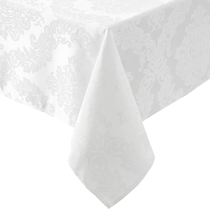 Newbridge Barcelona Luxury Damask Fabric Tablecloth, 90” Round, 100% Polyester
