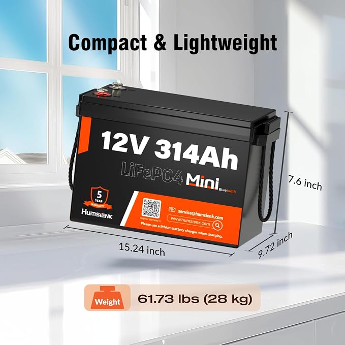 4 PCS Bluetooth 12V 314Ah LiFePO4 Lithium Battery MINI, Max. 4190Wh Energy
