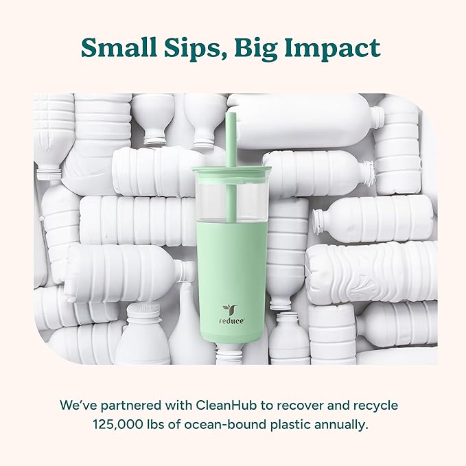 REDUCE Aspen - 20oz Vacuum Insulated Glass Tumbler - Extra Wide Straw & Lid |
