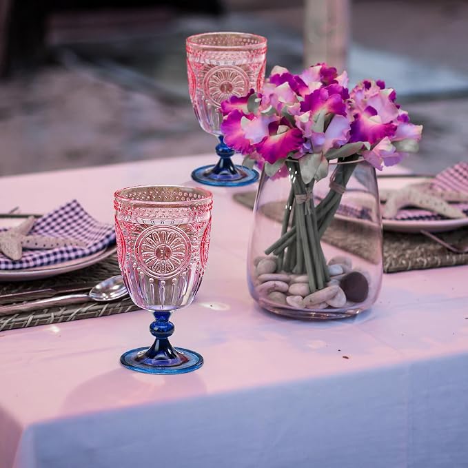 XUWAIDSGN 6Pcs Plastic Vintage Wine Glasses 13.5oz Reusable Embossed Goblet