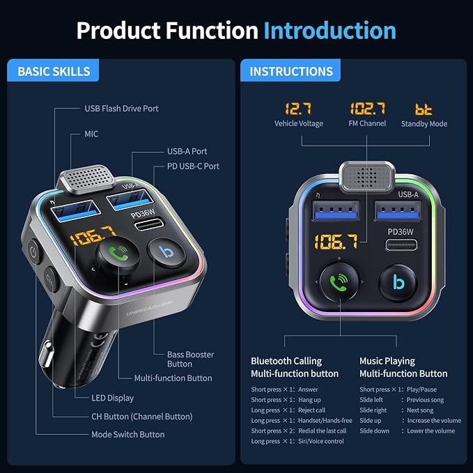 UNBREAKcable Bluetooth FM Transmitter