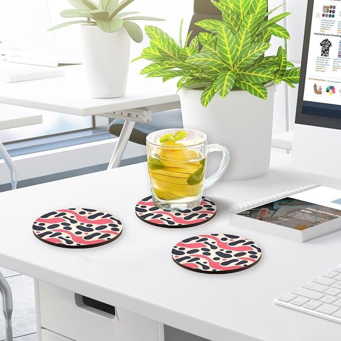 Black Polka Dots on Pink Background Set of 4 Round Coasters