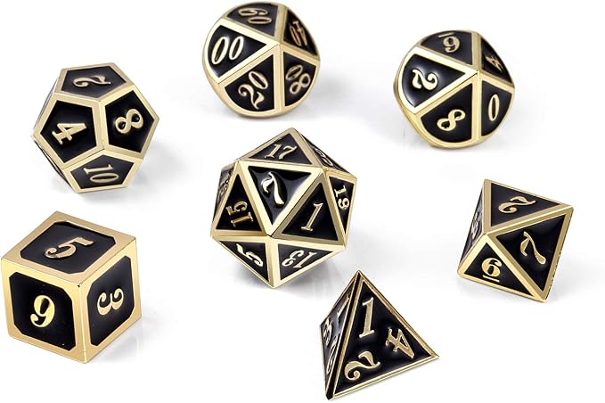DNDND Metal Dice Set D&D, 7 die Metallic Polyhedral Dice Set