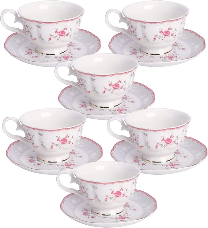 fanquare Pink Rose Tea Cup and Saucer Set