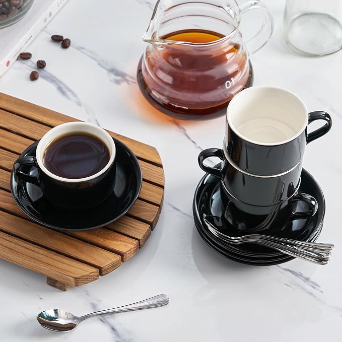 2.5 OZ Stackable Espresso Cups Set of 4, Porcelain Espresso Cups | Black Coffee