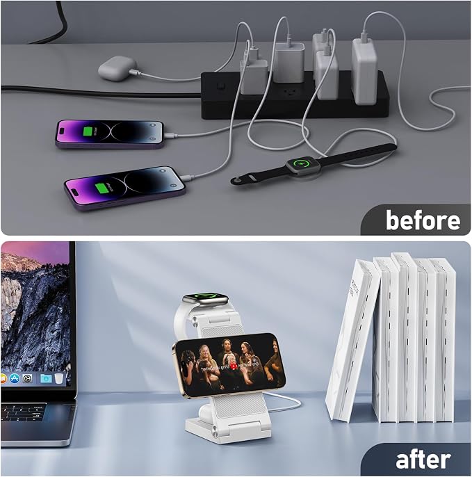 Magnetic Wireless Charger Stand, 3 in 1 Foldable Wireless Charging Station